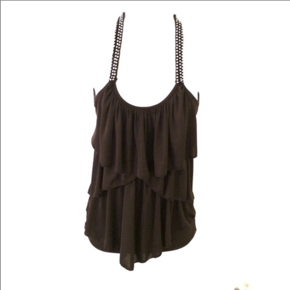 Ruffled layer rhinestone strap top💖